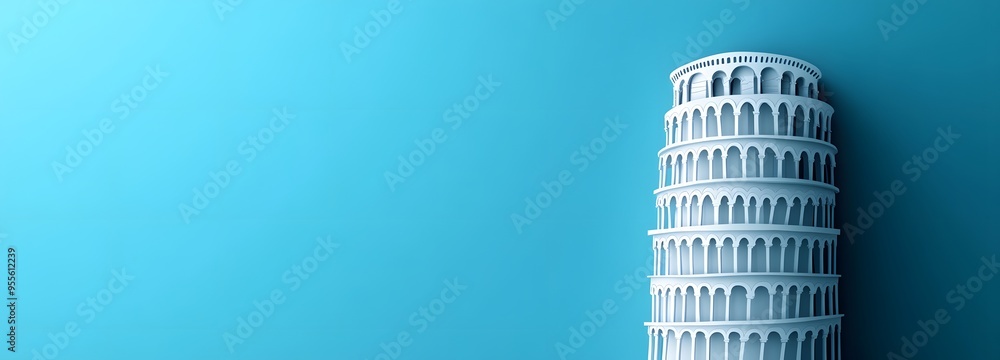 Poster 42. **design a 3d paper cut of the tower of pisa with its characteristic lean, with clear space arou