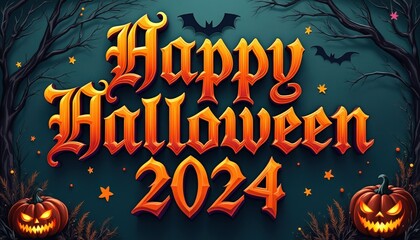 Happy Halloween 2024 with Jack-o'-Lantern and Bats