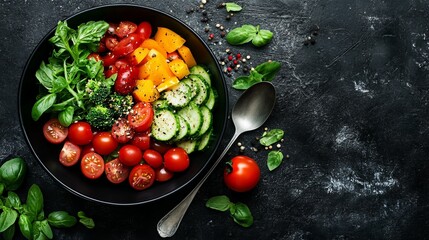 silver spoon on black ceramic bowl with vegetables