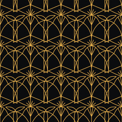 Vector seamless pattern in art deco retro style. Abstract golden nouveau background with elegant luxury geometric shapes for fashion, banner, print