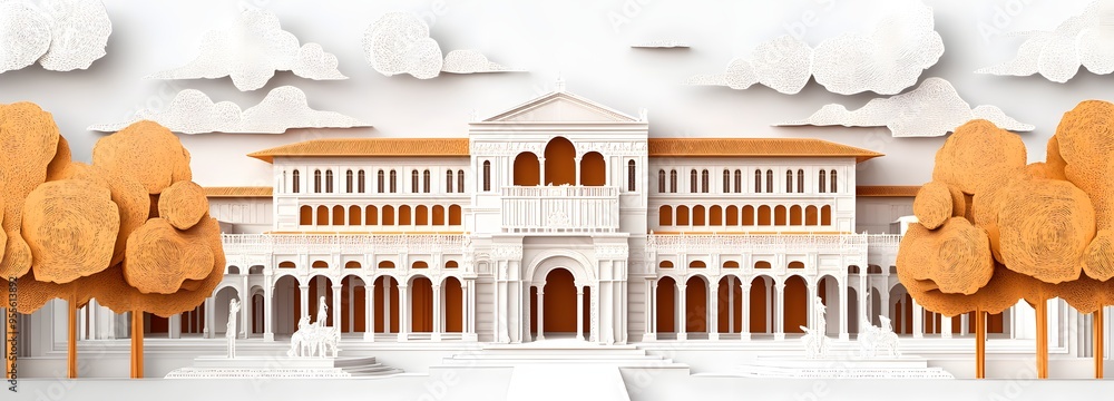 Poster 45. **create a 3d paper cut concept of the uffizi gallery in florence, with its renaissance architec
