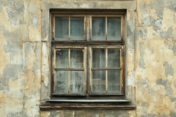 Pictures On The Wall. Vintage Brown Window Frame in City Building Exterior