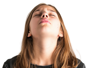 PNG Girl having difficulty in breathing portrait photo white background.