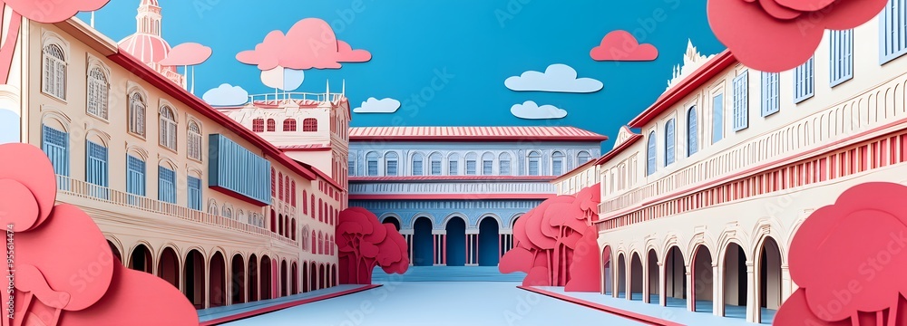 Poster 45. **create a 3d paper cut concept of the uffizi gallery in florence, with its renaissance architec