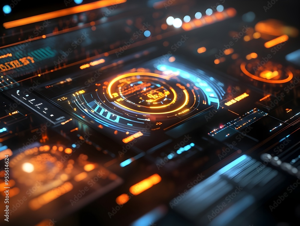 Poster luminous holographic control panel revealing real time web metrics and cutting edge digital design