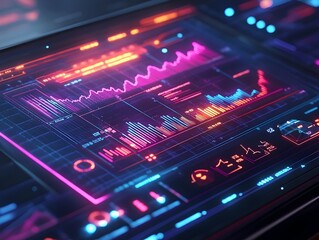 Cutting Edge Holographic Control Panel Revealing Dynamic Web Metrics and Data Driven Infographics