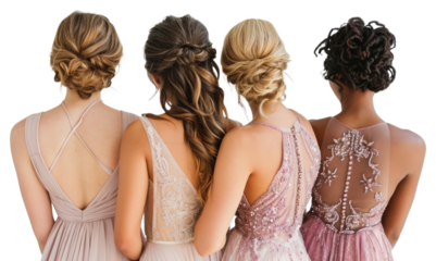 PNG A group of 4 diverse bridesmaid back wedding dress.