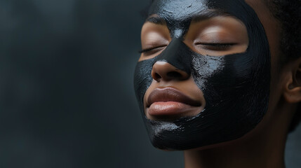 Young woman applying black cosmetic face mask