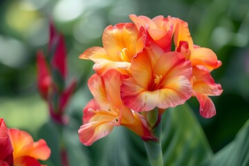 Fototapeta premium Vibrant Orange and Yellow Canna Lilies in Bloom