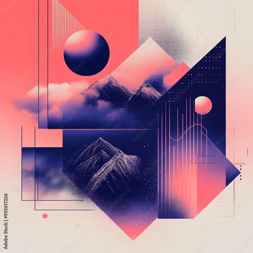 Poster minimalist and abstract website design with geometric shapes bold colors and subtle