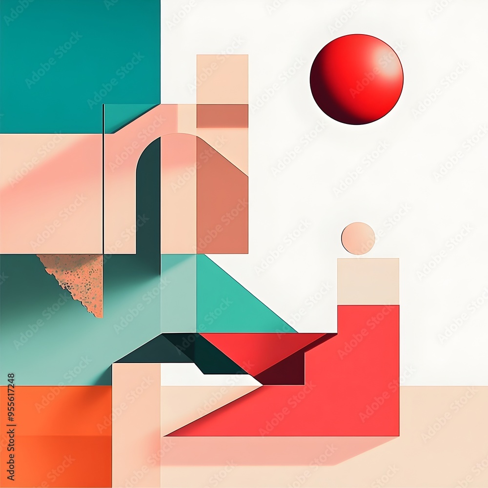 Poster minimalist and abstract website design featuring negative space geometric shapes and bold color
