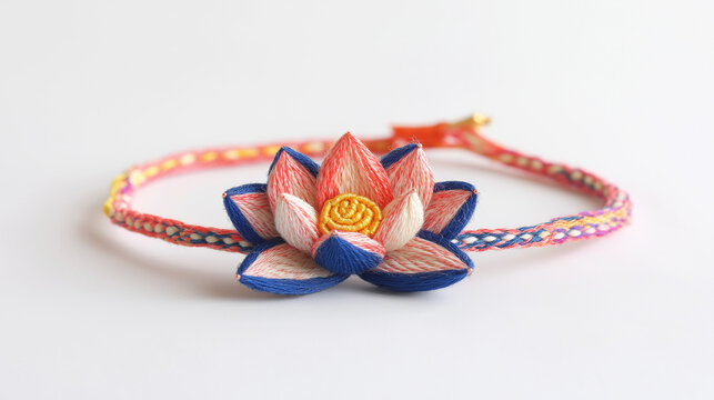 Handmade japanese traditional ornament kumihimo with water lily motif