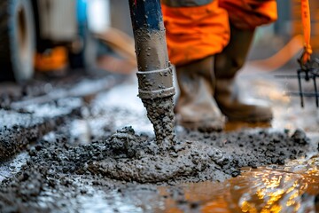 Naklejka premium Pouring Fresh Concrete at a Construction Site