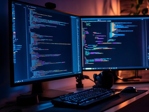 Skilled Programmer Seamlessly Bridging API and Website Optimized Workflow with Dual Monitors