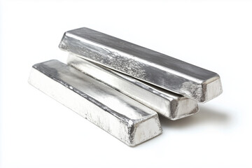 Bar of silver, white background, emphasizing the concept of investing money in silver. The image captures the sleek, polished surface of the silver bar, highlighting its value.