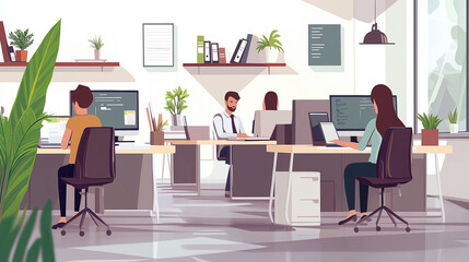 Fototapeta premium Software developers working on computers in a bright and spacious office