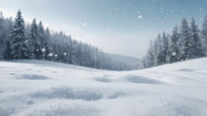 Fototapeta premium Beautiful landscape with snow covered fir trees and snowdrifts.Merry Christmas and happy New Year greeting background with copy-space.Winter fairytale. 