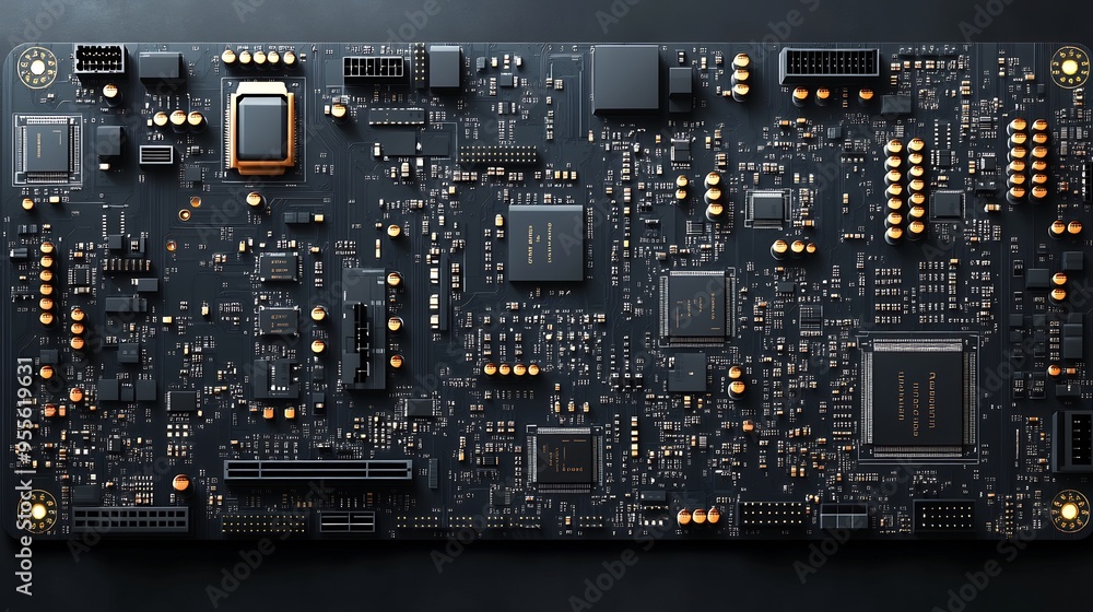 Canvas Prints vector illustration of complex computer motherboard showcasing chips circuits and various electronic