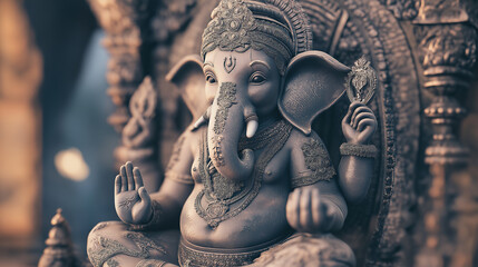 Ancient hindu god ganesha statue holding an object and making a gesture