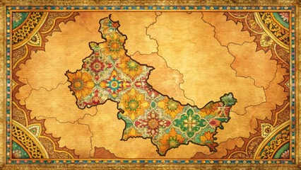 Colorful illustration of Punjab state outline on a vintage-style map of India, highlighting Amritsar, Ludhiana, and