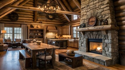 interior design of a rustic log cabin