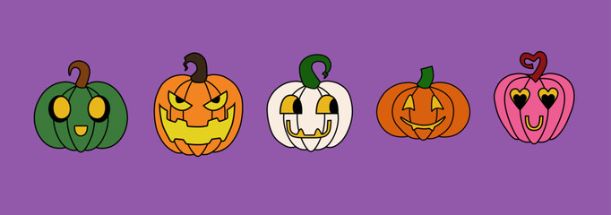Cute Cartoon Halloween Jack-o-lantern Pumpkins