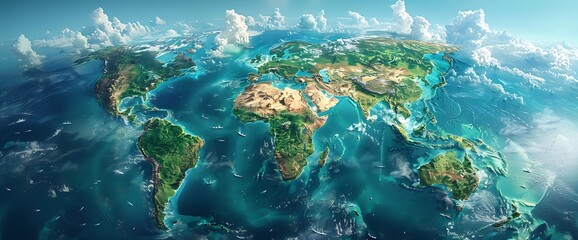 Fototapeta premium An aerial view of the Earth, showing all continents and oceans.