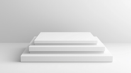 Empty white square platform podium on white background