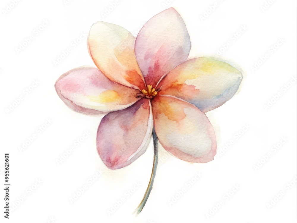 Wall mural delicate, dreamy watercolor painting of a petite, five-petaled flower with soft, blended colors and 