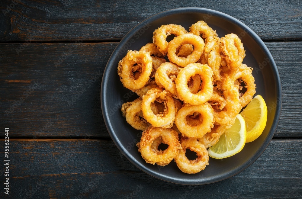 Sticker Crispy Fried Calamari with Lemon Wedges