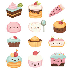 Vector set of kawaii desserts
