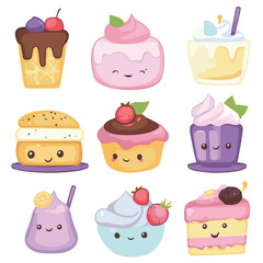 Vector set of kawaii desserts