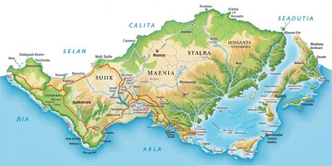 Obraz premium Detailed Map Of Singapore Country With National Borders, Major Cities, Geographic Features, And Surrounding Bodies Of