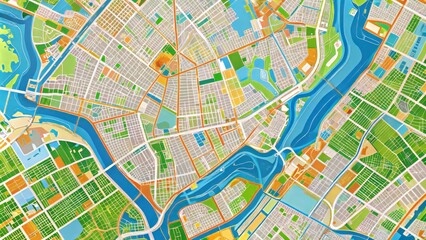 Obraz premium Detailed street map of Queens, New York City, showcasing neighborhoods, roads, parks, and waterways in vibrant colors