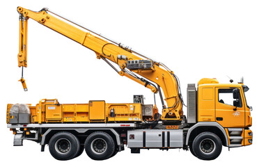 Fototapeta premium PNG Truck mounted crane vehicle white background.