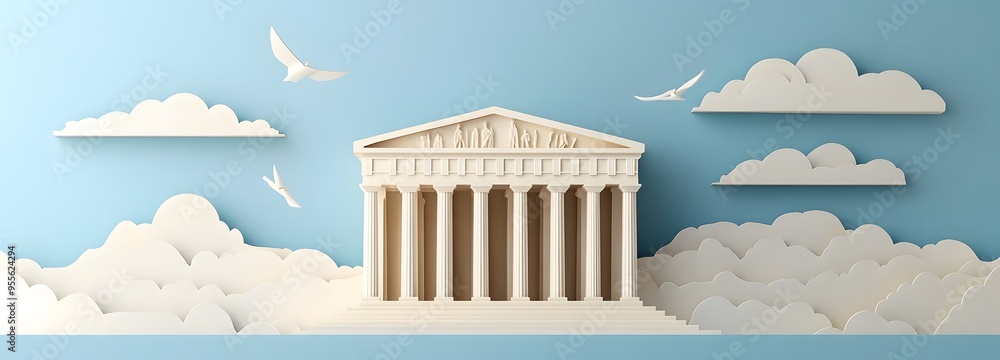Poster 23. **illustrate a 3d paper cut of the parthenon in athens with its grand columns, leaving ample spa