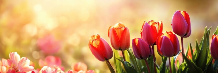 Fototapeta premium Mother's Day Greeting Card with Spring Flowers in a Garden Setting