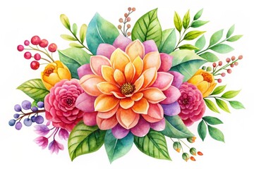 Hand-Painted Digital Clip Art Of A Vibrant Watercolor Flower, Perfect For Artistic And Design Projects.