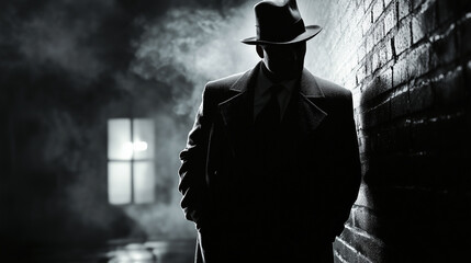 Old fashioned retro style gangster movie noir picture in dramatic scene moment