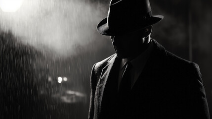 Old fashioned retro style gangster movie noir picture in dramatic scene moment