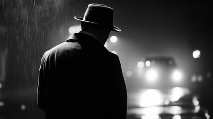 Old fashioned retro style gangster movie noir picture in dramatic scene moment