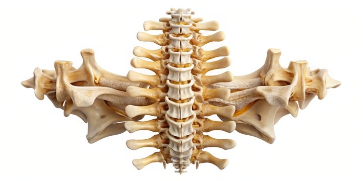Human Thoracic Vertebrae, T12, Posterior View, Isolated On White Background, Showing Articular Processes, Pedicles, And
