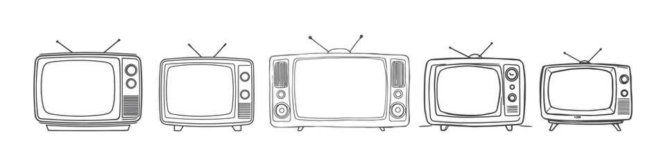 tv outline line art for coloring page. retro vintage television, illustration digital drawing - Isolated PNG
