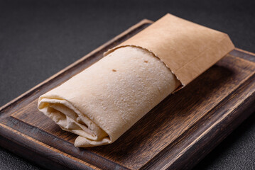 Delicious traditional shawarma or doner kebab with chicken