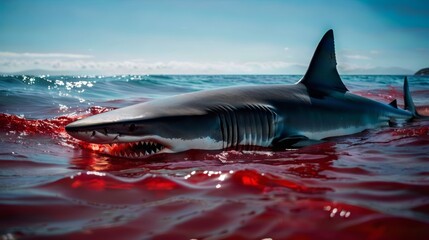 Fototapeta premium Great White Shark Swimming in Water