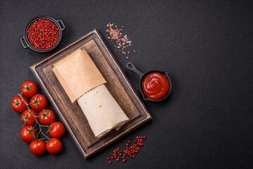 Delicious traditional shawarma or doner kebab with chicken