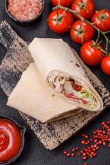 Delicious traditional shawarma or doner kebab with chicken
