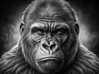 Fototapeta premium Monochrome Sketch Depicts A Majestic Gorilla With Intense Gaze And Rugged Features, Capturing The Raw Power And Beauty