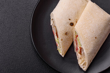 Delicious traditional shawarma or doner kebab with chicken