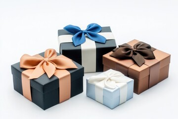 Giftbox White Background. Beautiful Set of Boxes for Anniversary, Birthday, and Celebrations